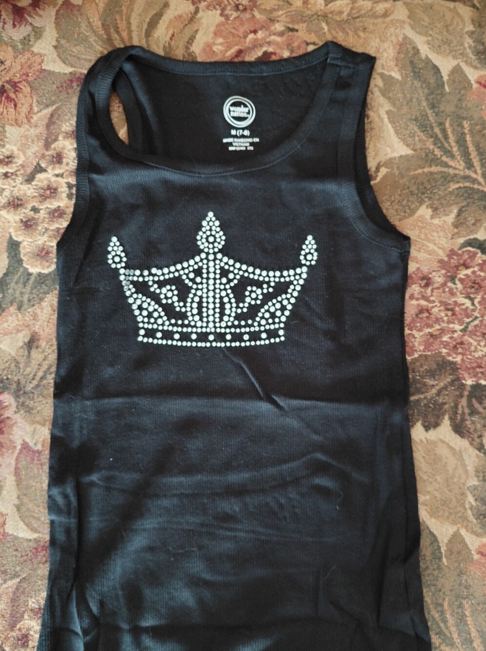 Black Tank Top with Silver Rhinestone Tiara Design